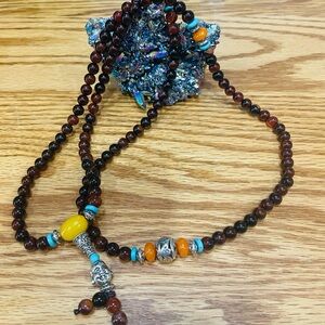 Mala, Healing Necklace/Bracelet In Rich Brown Tones of Agate, Handmade